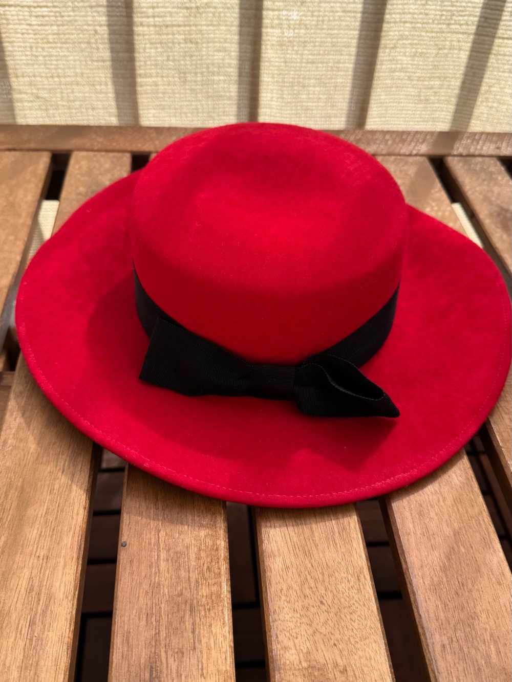 Skin Red Wool Felt Fedora with Black Ribbon - Picture 6 of 7